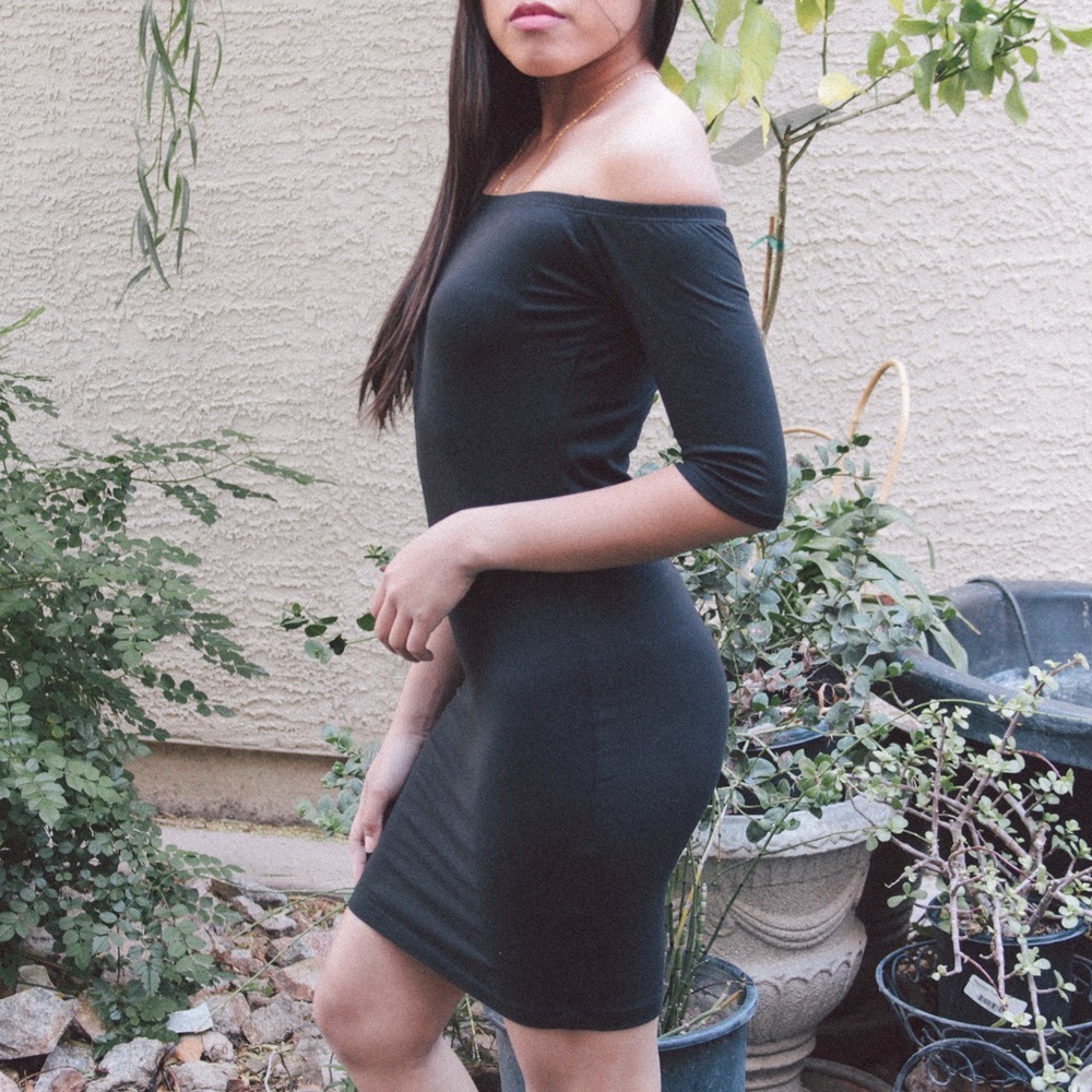 Rhapsodielle Black Off-Shoulder Dress
